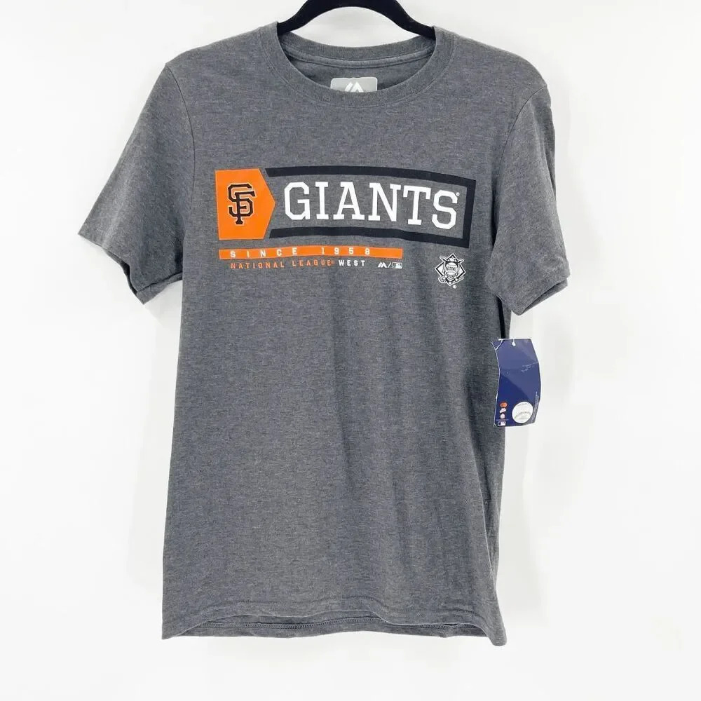 NWT MLB Majestic SF Giants T Shirt Unisex Size S Gray Crew‎ Neck League West